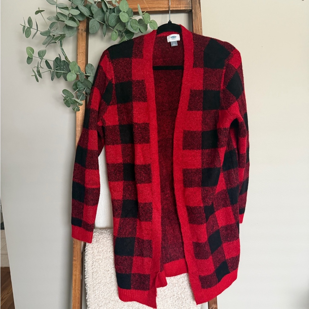 Old Navy Red and Black Checkered Cardigan